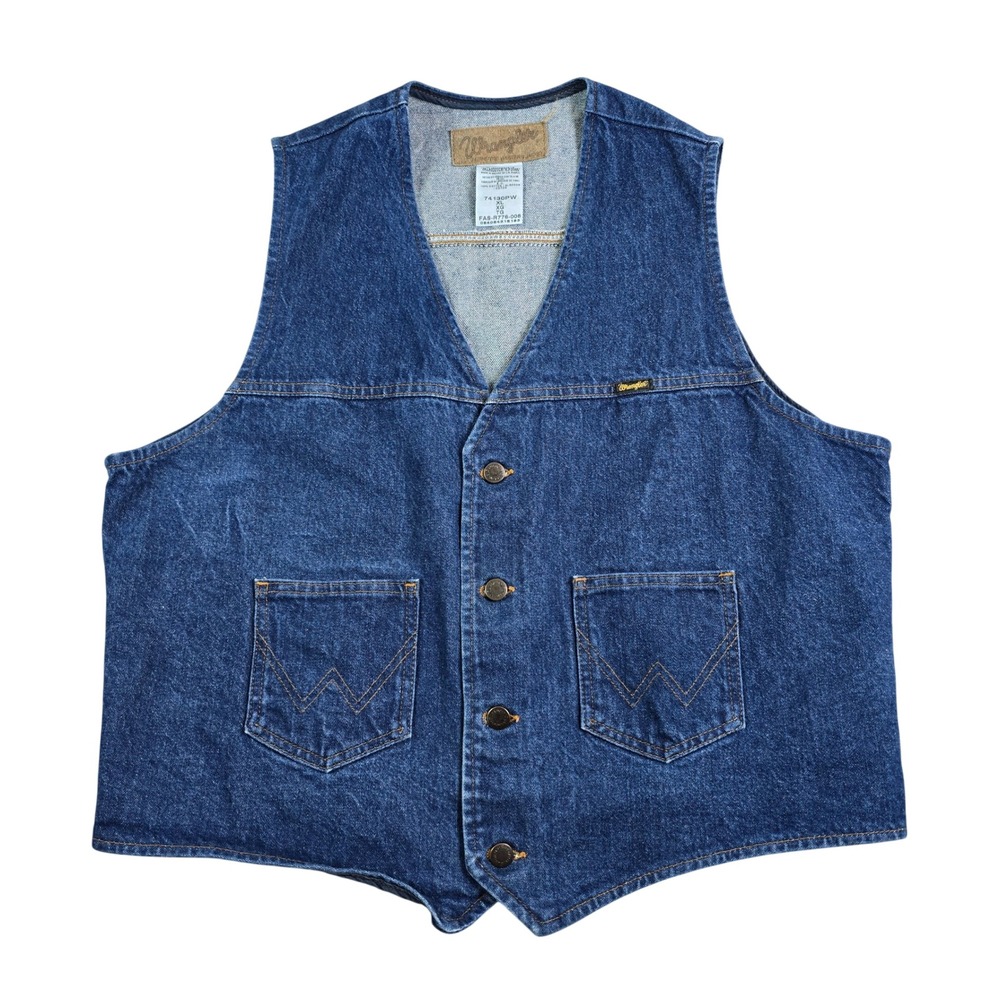 Wrangler Denim Vest Men XL Blue Authentic Western Sleeveless Retro Jacket Cowboy